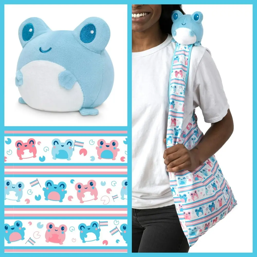 Tee Turtle Plushie Transgender Pride Tote Bag and Blue Frog Themed Plushie