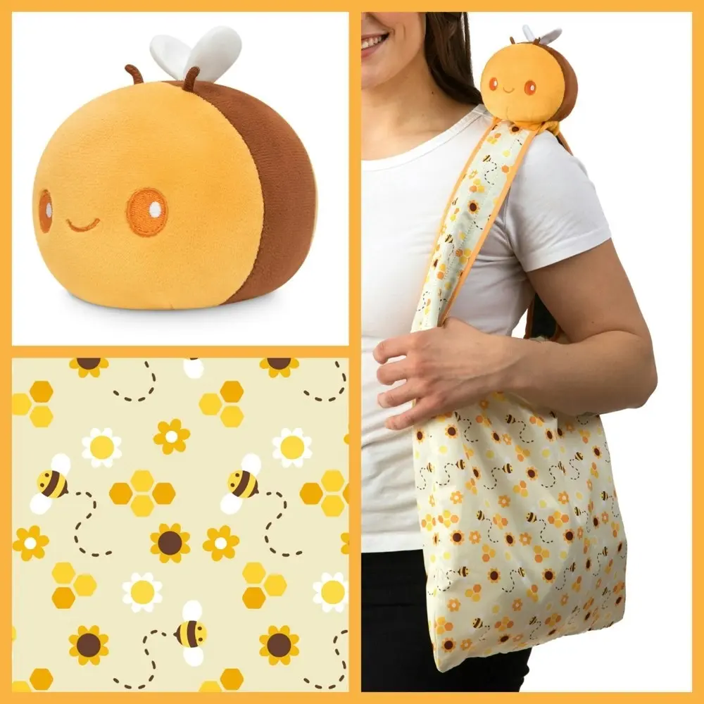 Tee Turtle Plushie Bees & Honeycomb Tote Bag and Yellow Bee Plushie Soft Toy