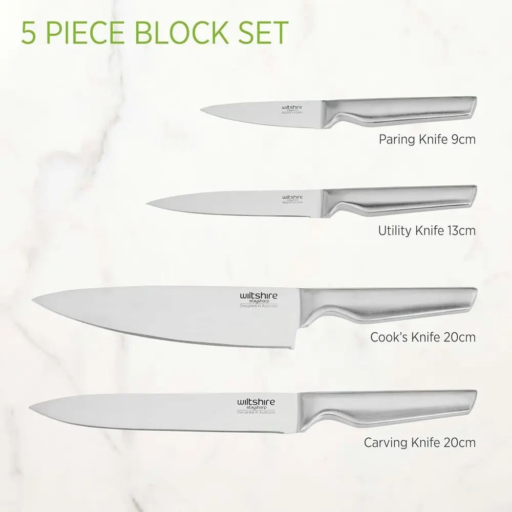 5pc Wiltshire Staysharp Premium Stainless Steel Kitchen Radius Knife Block