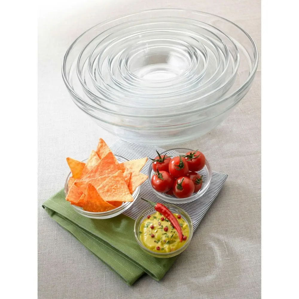 3x Duralex Lys 17cm/970ml Stackable Glass Dish Bowl Round Serving Tableware CLR