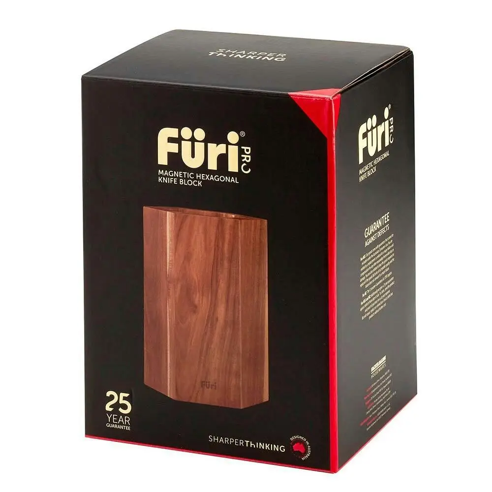 Furi Pro Magnetic Hexagonal Knife Block Kitchen Utensil Holder Acacia Brown