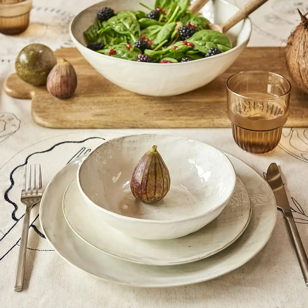 12pc Ecology Dinnerware Stoneware Linen w/ Embossed Texture Dish Set Birch