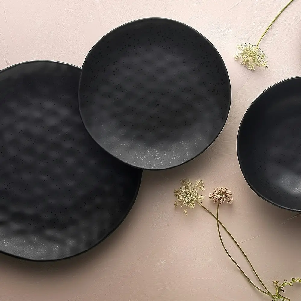 12pc Ecology Speckle Dinner Set Ebony Home Serving Plates/Side Plates/Bowls