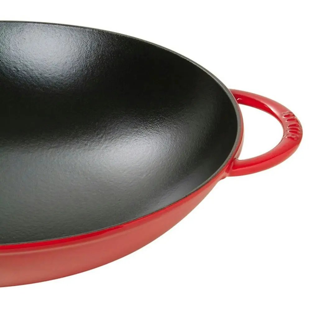 Staub 32cm/5.7L Stainless Steel Wok Kitchen Cooking/Frying Pan w/ Glass Lid Red