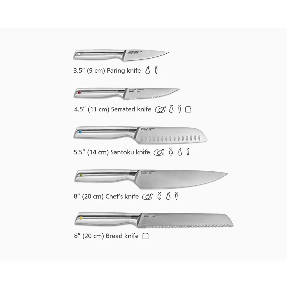 5pc Joseph Joseph Elevate Steel Knives Santoku/Paring/Serrated w/ Bamboo Block