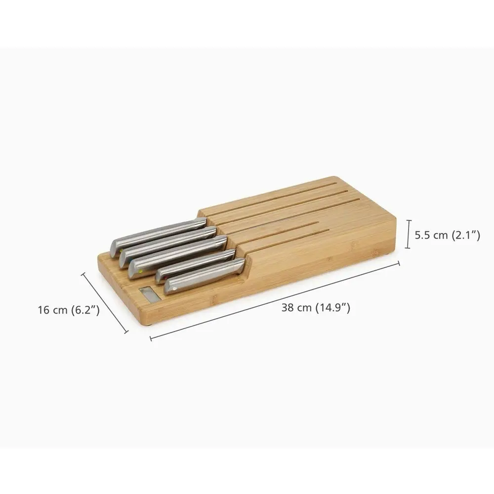 5pc Joseph Joseph Elevate Steel Knives Paring/Chef/Serrated Set w/ Bamboo Tray