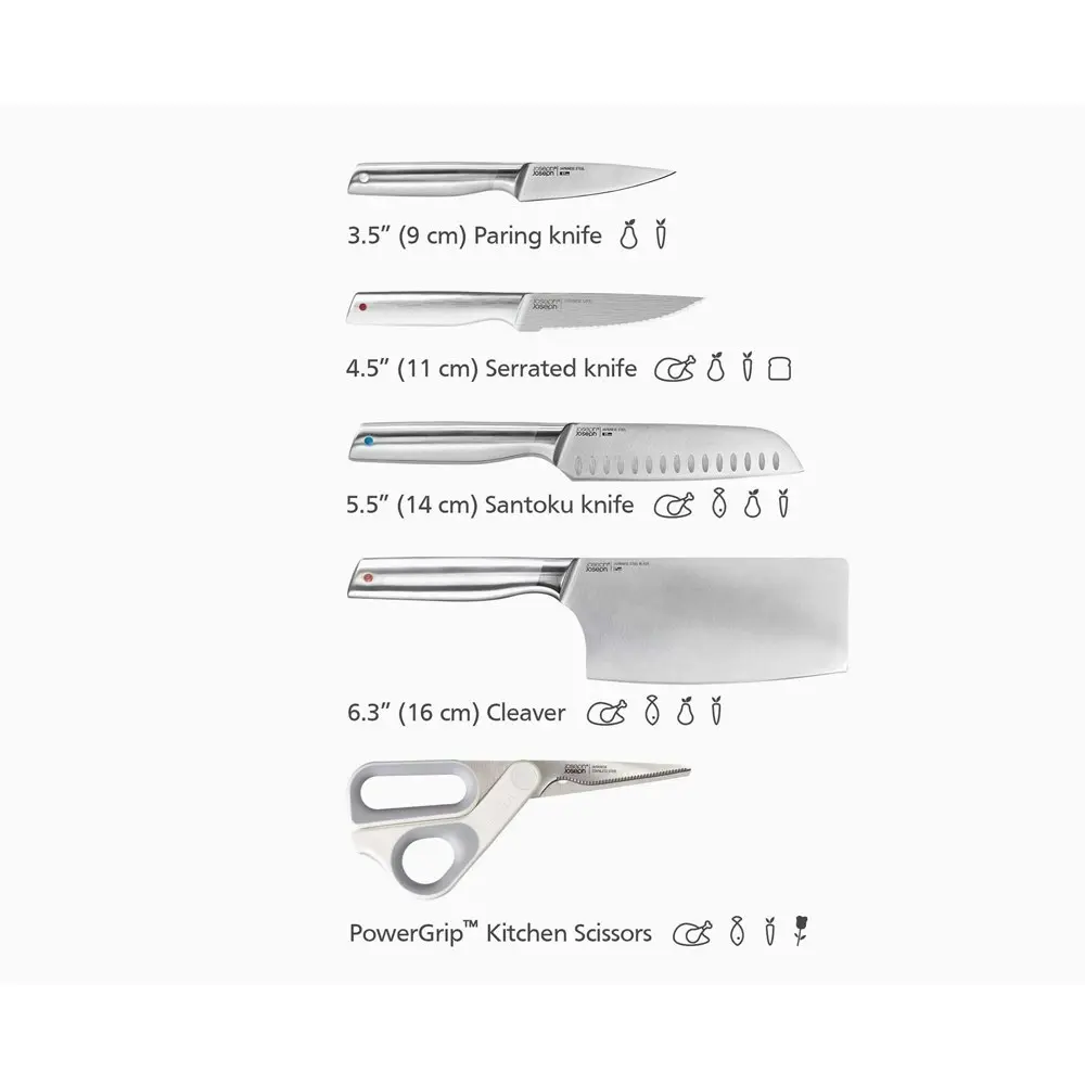 5pc Joseph Joseph Elevate Fusion Knives Scissor Serrated/Santoku Paring w/ Block