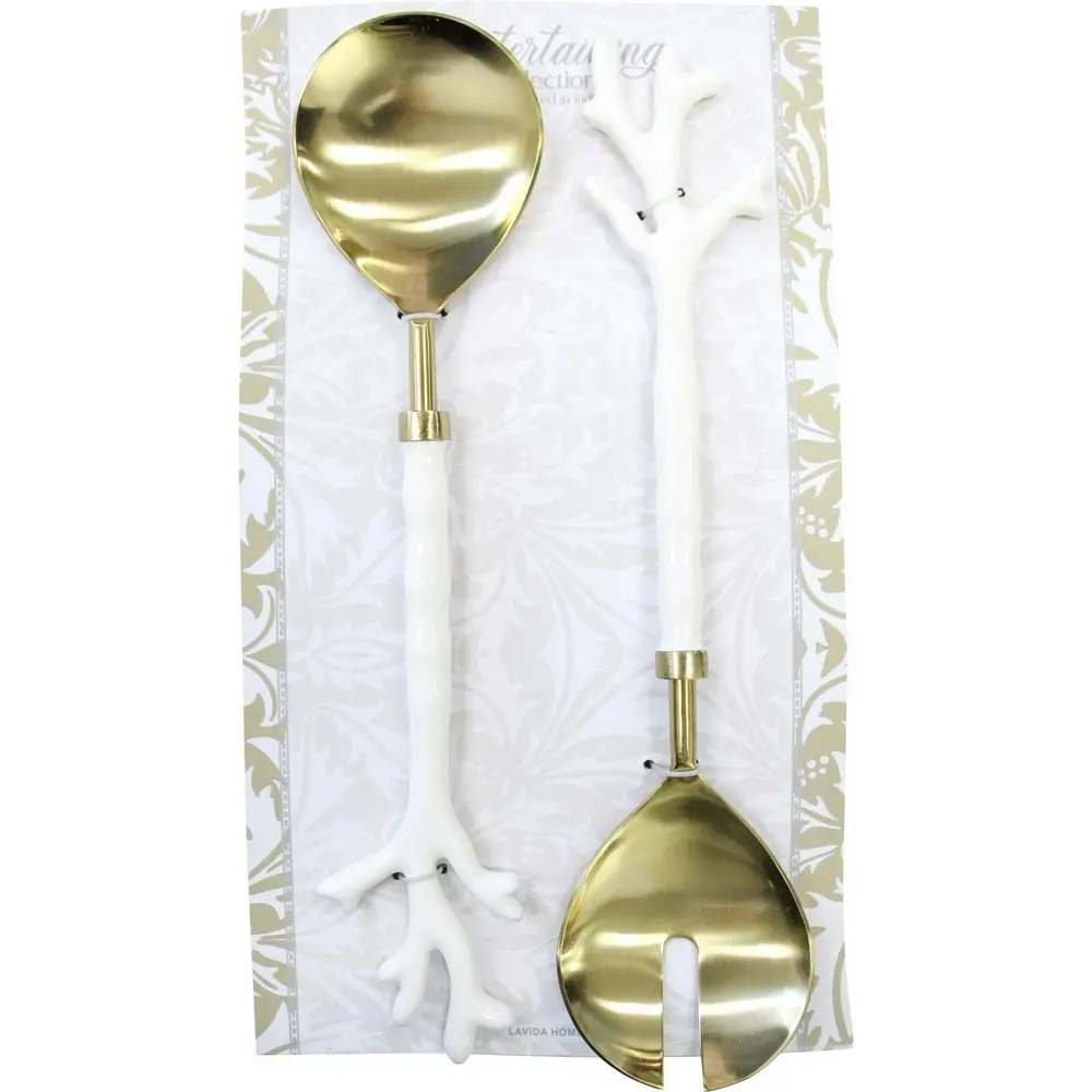 2pc LVD S/S/Aluminum Salad Servers Coral Handle Utensils 30.5cm White/Gold