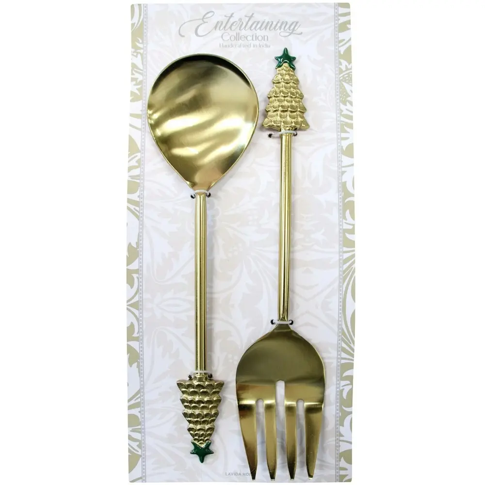 2pc LDV Brass Home/Kitchen Tableware Christmas Food Salad Servers Decor Gold