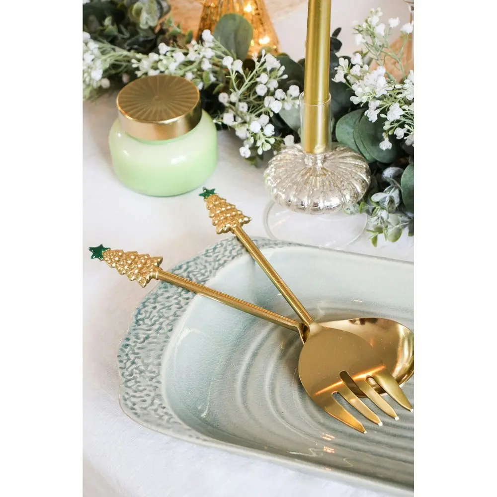 2pc LDV Brass Home/Kitchen Tableware Christmas Food Salad Servers Decor Gold