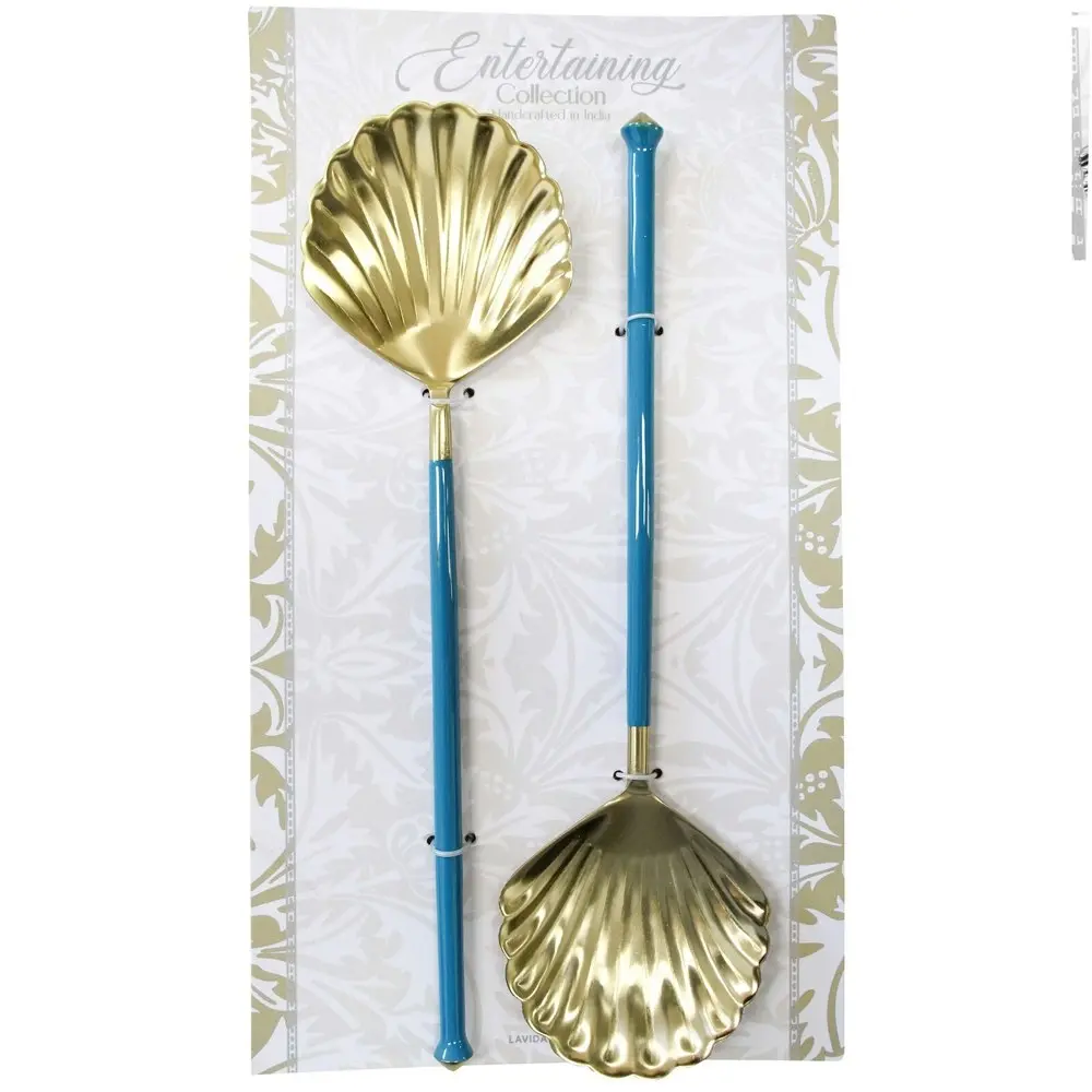 2pc LVD S/Steel Shell Salad Server Cutlery Serving Utensils 28cm Gold/Blue