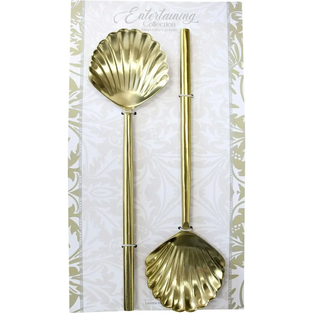 2pc LVD Brass Classic Shell Salad Server Cutlery Serving Utensils 28cm Gold