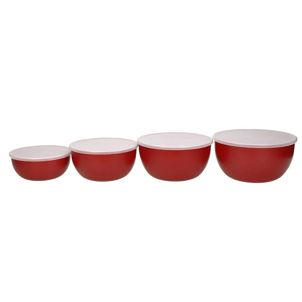 2x 4pc KitchenAid Plastic Food Preparation Mixing Bowls w/Lids Round Emp Red