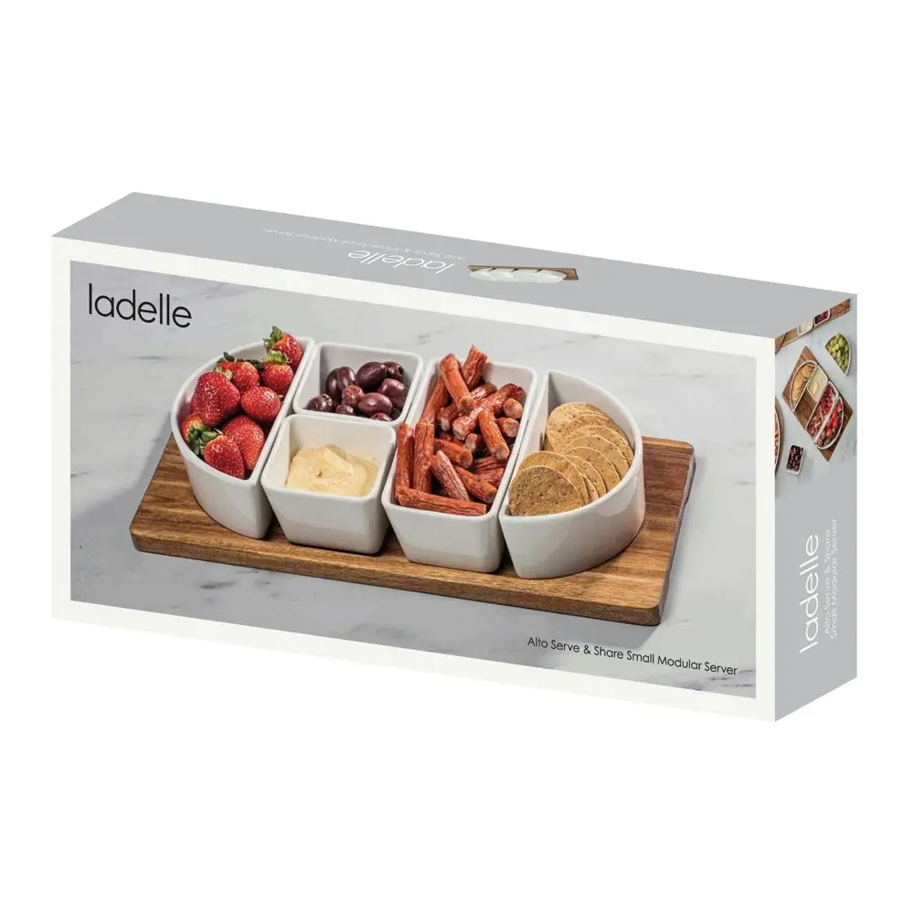 Ladelle Alto Serve & Share Porcelain/Acacia Wood Modular Server Small Dinnerware