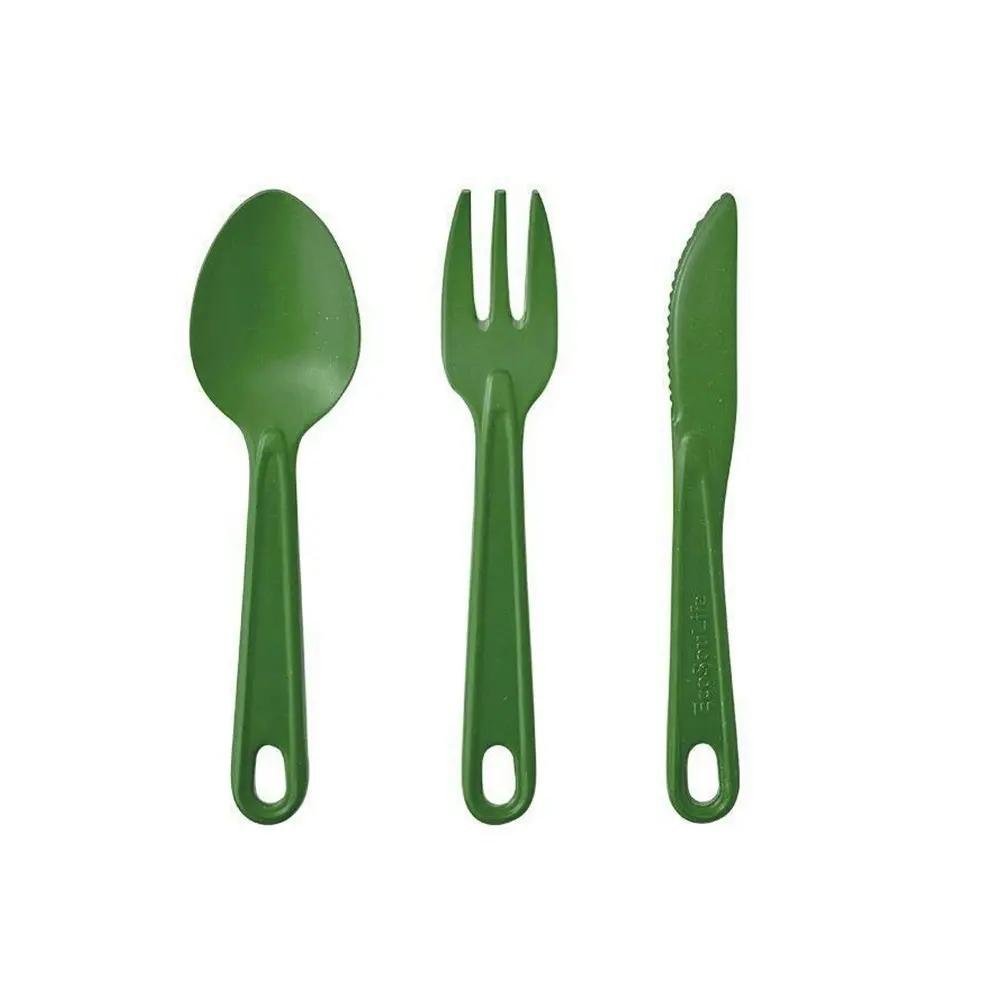 6pc Eco Soulife All Natural Outdoor Picnic Camping Reusable Cutlery Set Green