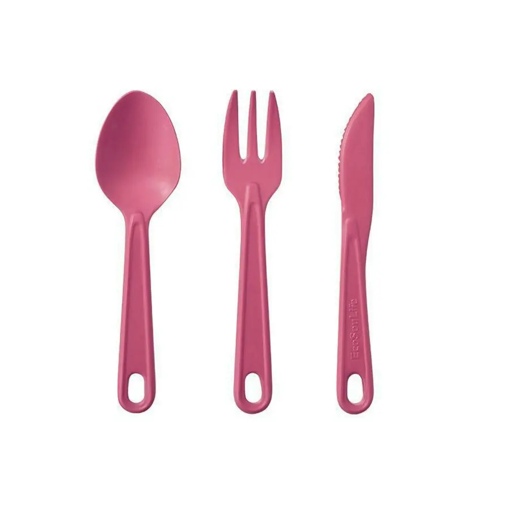 6pc Eco Soulife All Natural Outdoor Picnic Camping Reusable Cutlery Set Pink