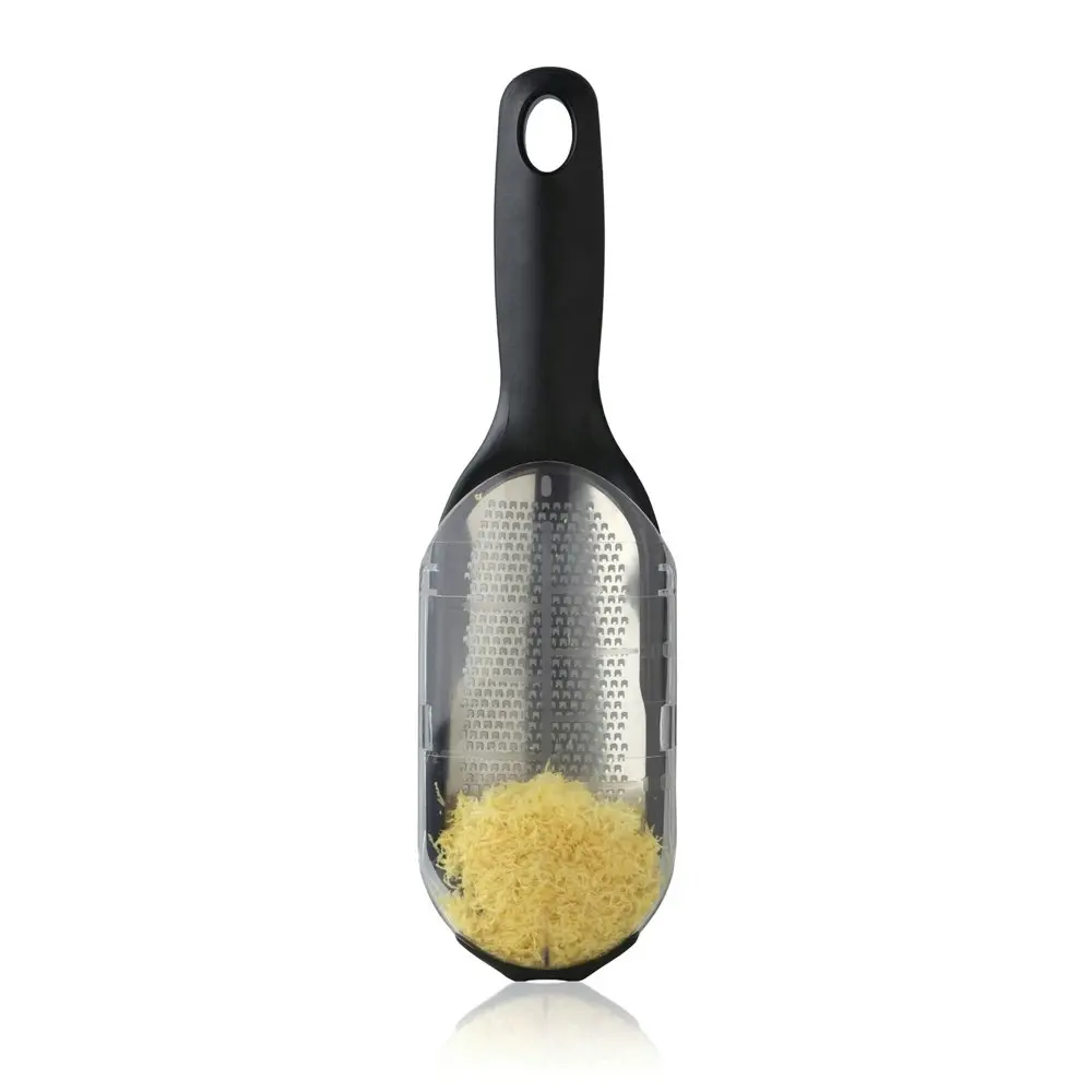 Microplane Elite Fine Grater Stainless Steel Lime Zester w/ 250ml Catcher Black