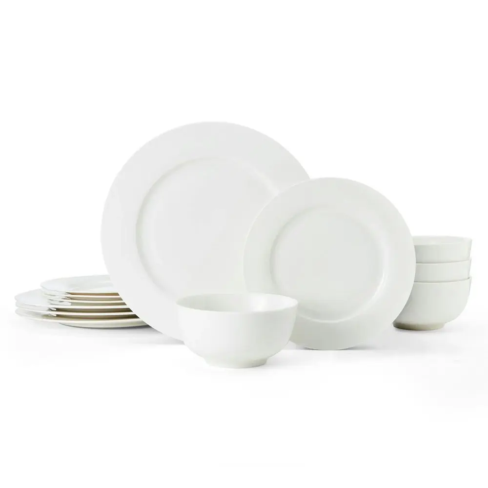 12pc Mikasa Egret Kitchen China Dinner Plates/Bowls Tableware Dining Set, White