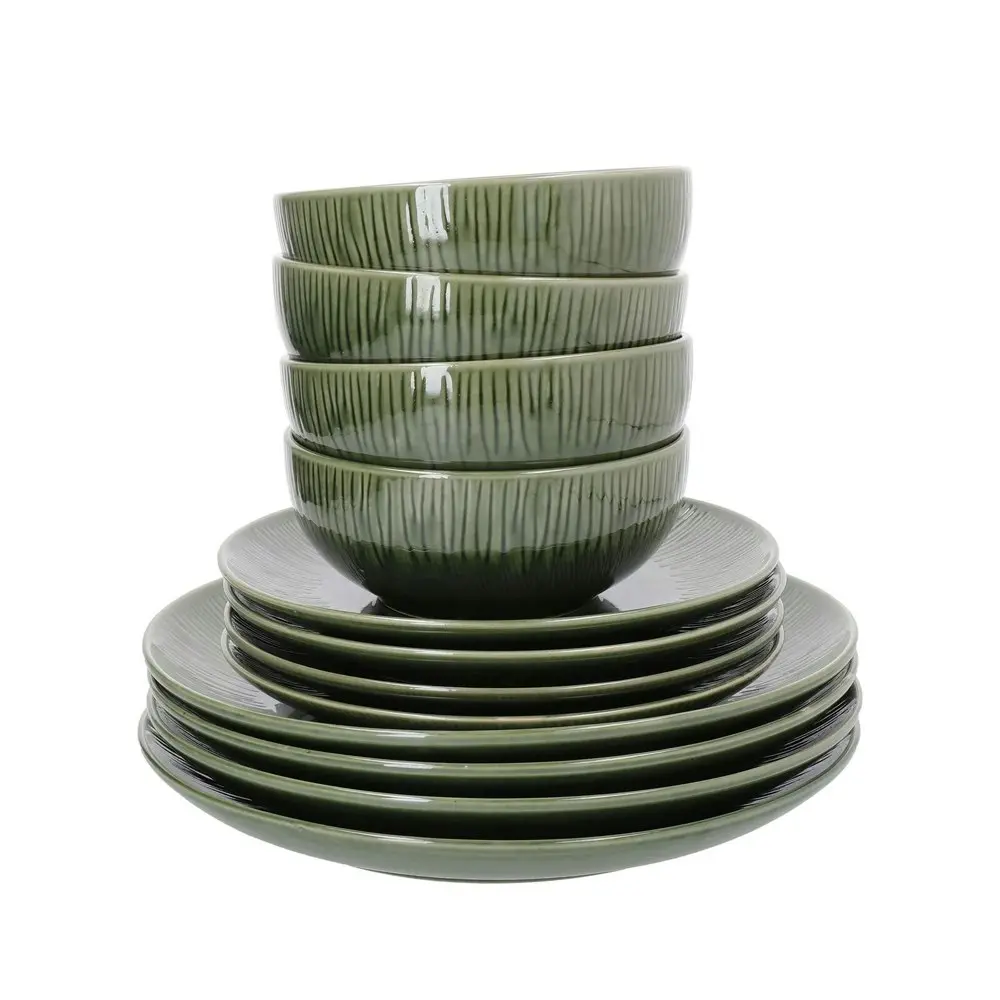 12pc Mikasa Jardin Stoneware Everyday Dining Dinner Bowls/Plates Set - Green