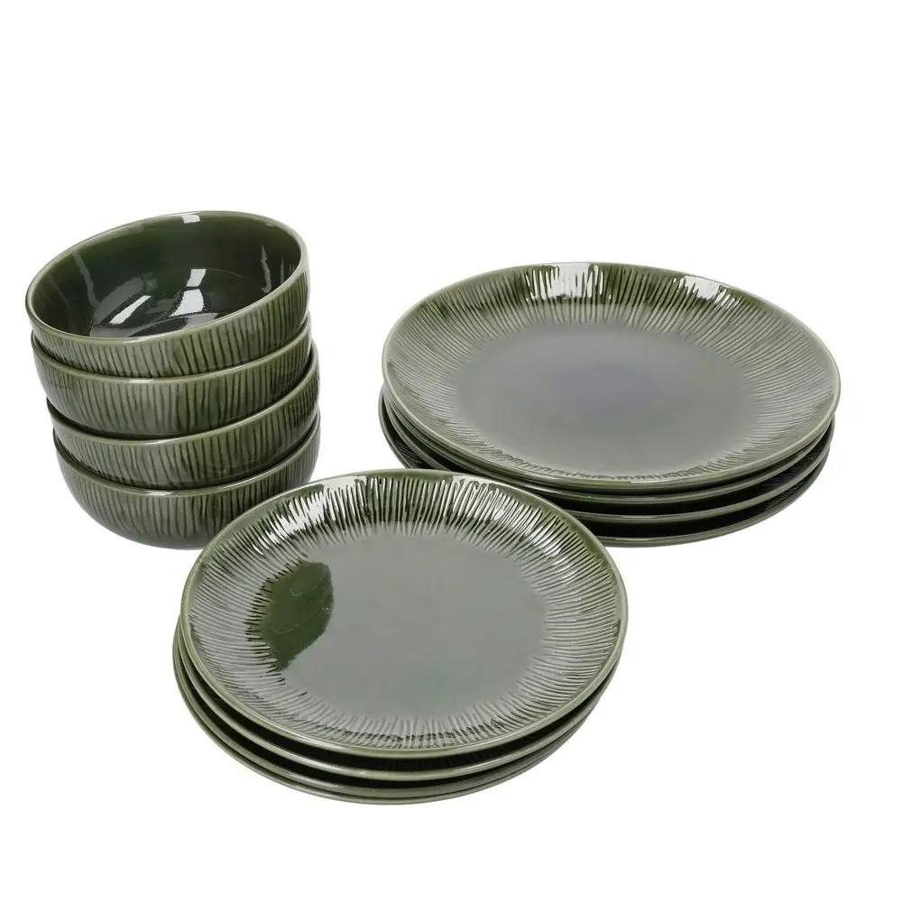 12pc Mikasa Jardin Stoneware Everyday Dining Dinner Bowls/Plates Set - Green