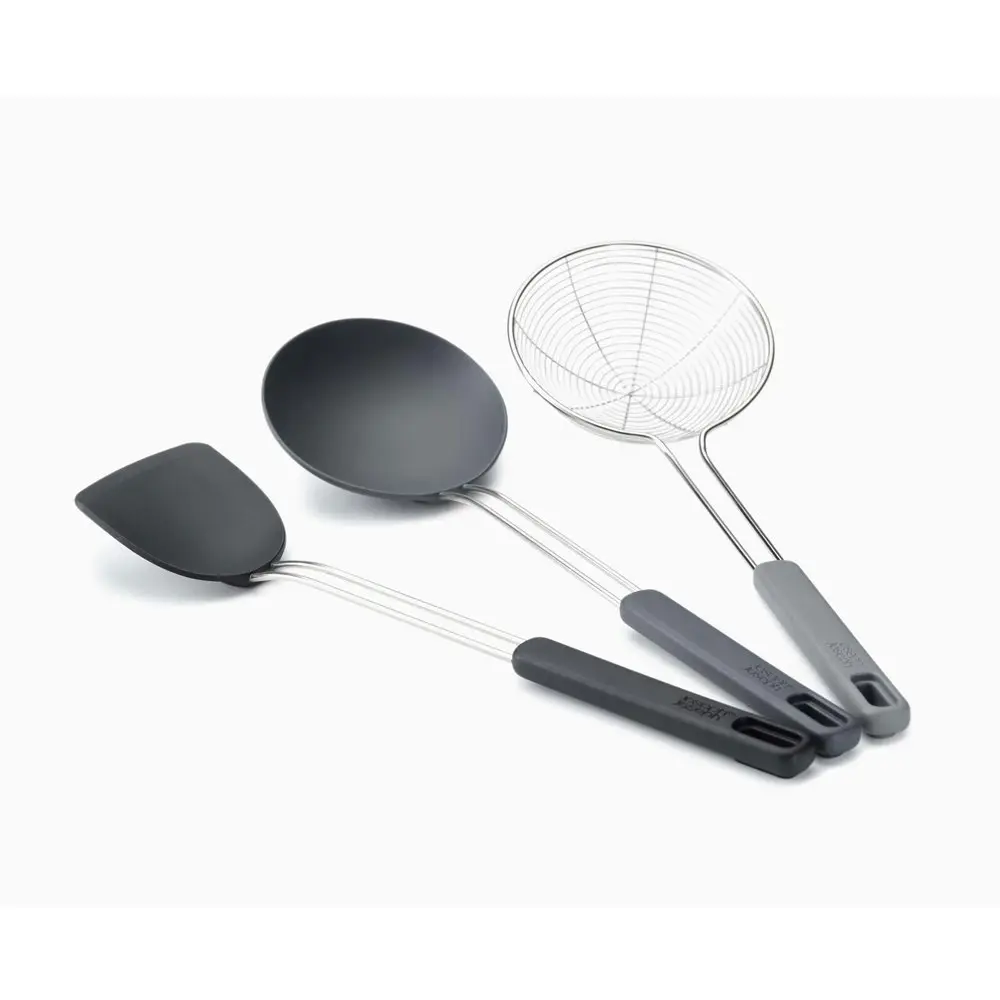 3pc Joseph Joseph Nest Fusion Silicone S/S Wok Cooking Utensil Skimmer/Spoon BLK