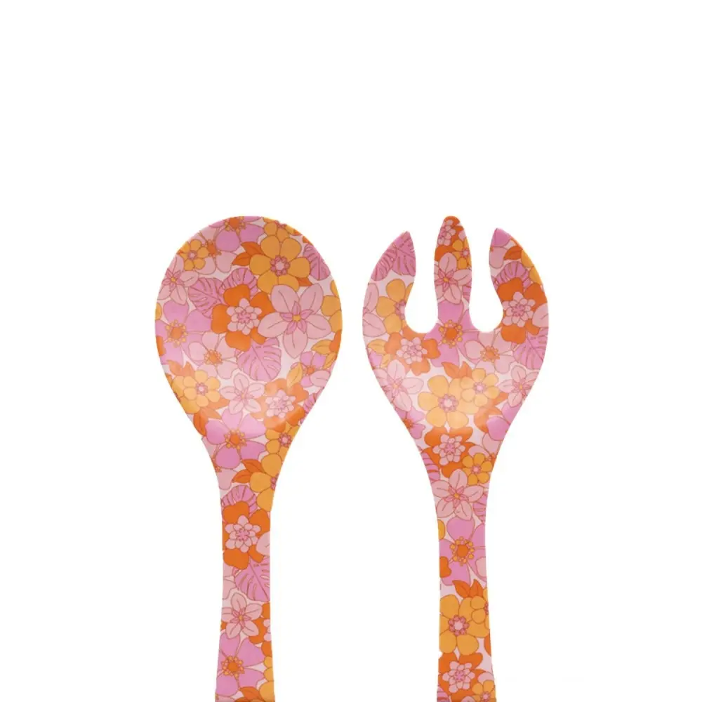 4x 2pc Splosh Picnic 33x9cm Retro Floral Melamine Spoon/Fork Salad Servers