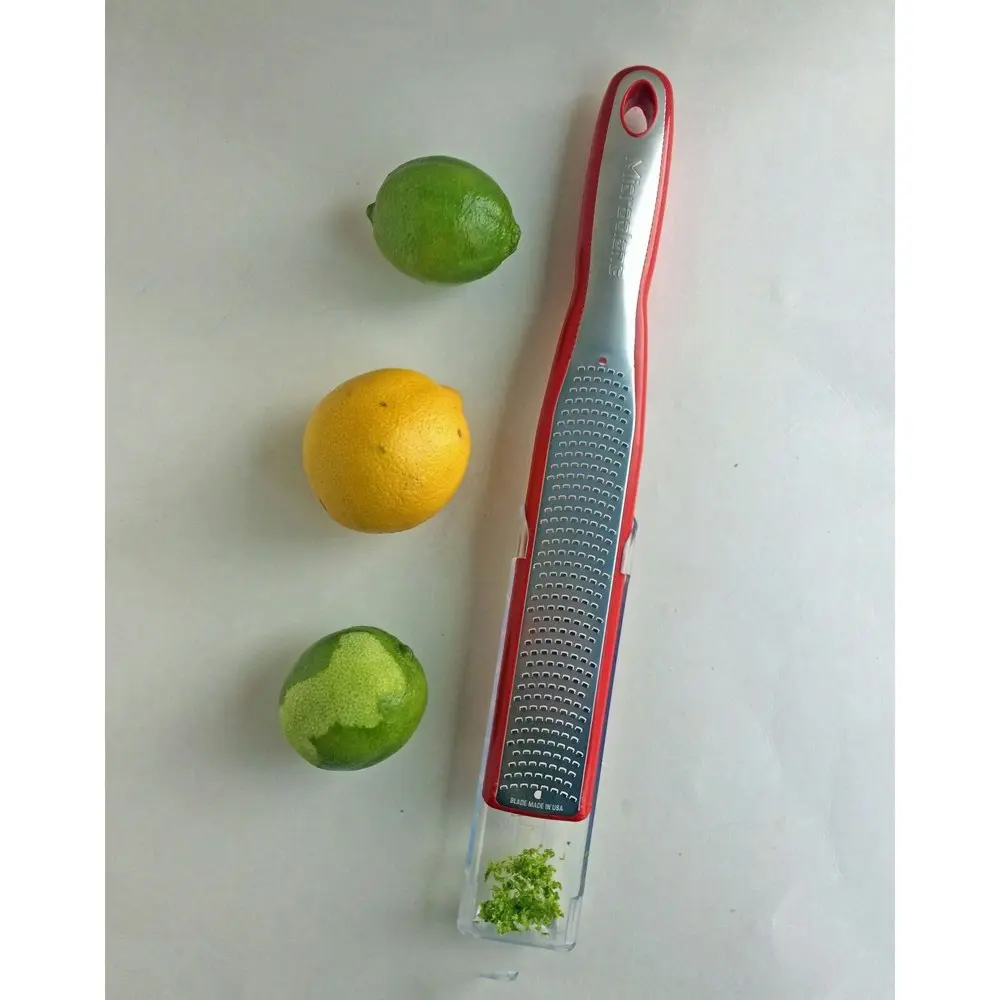 Microplane Elite Zester Stainless Steel Lemon/Lime Citrus Grater w/ Catcher Red