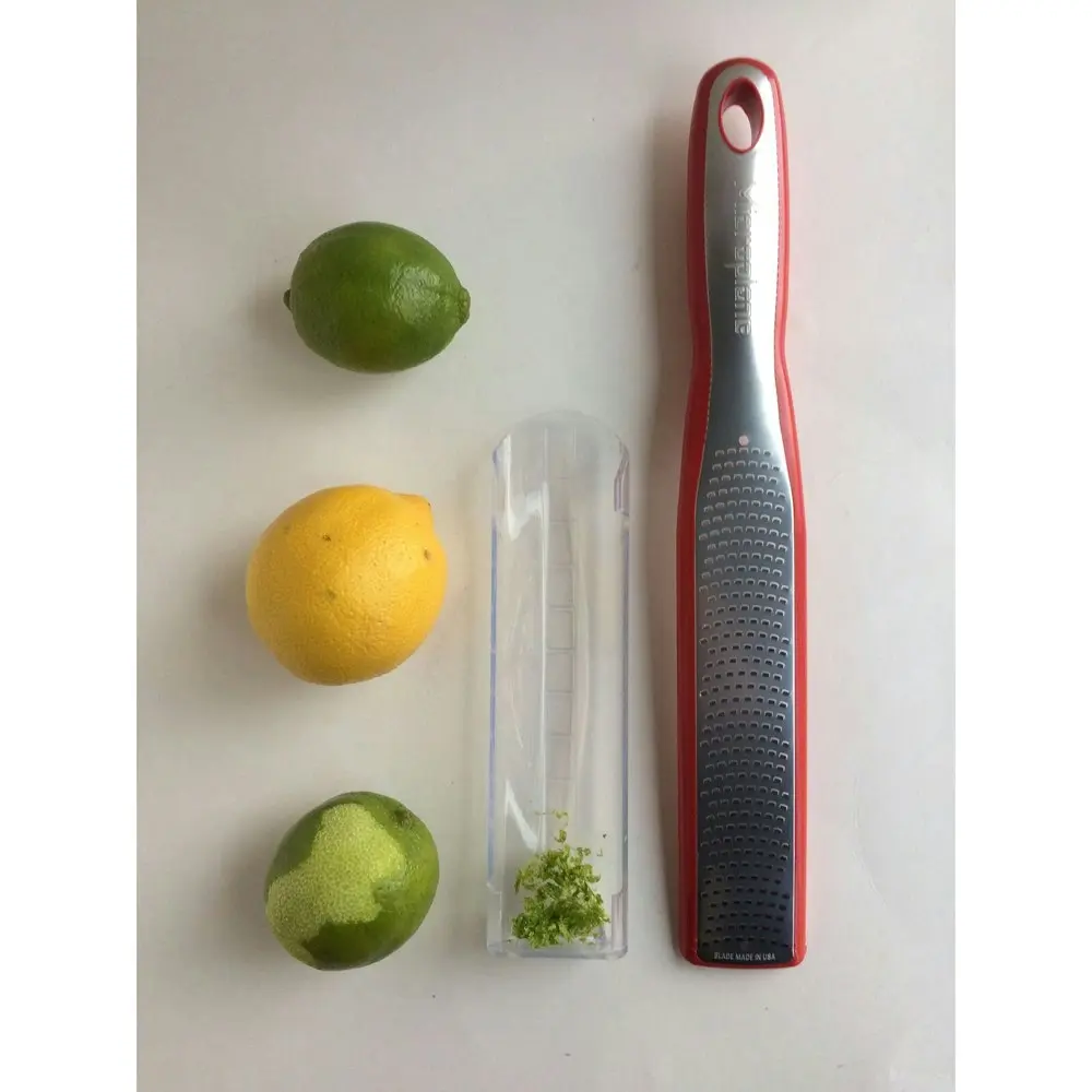 Microplane Elite Zester Stainless Steel Lemon/Lime Citrus Grater w/ Catcher Red