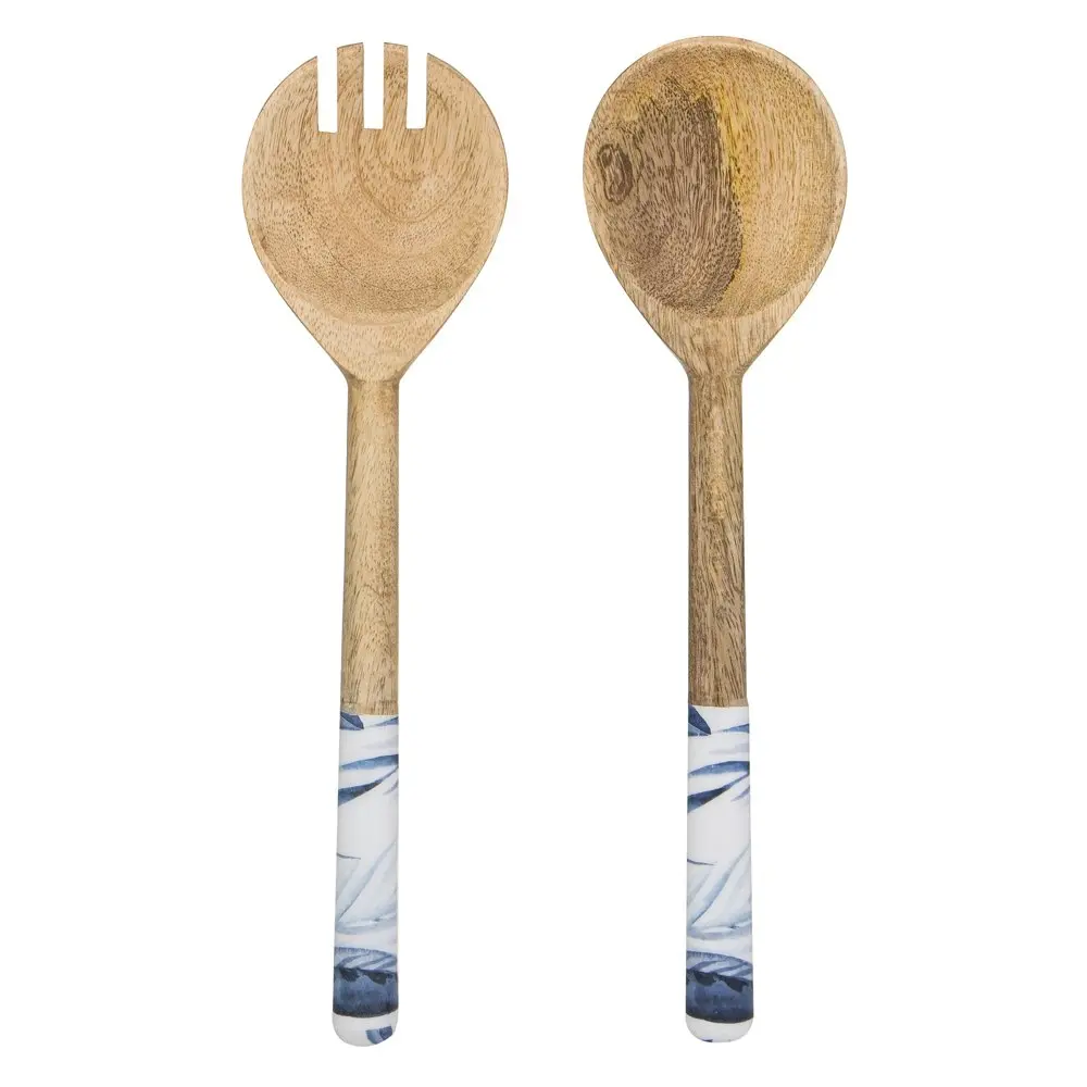 2x 2pc Ladelle Blue Lagoon Premium Mango Wood Spoon/Fork Salad Servers Set