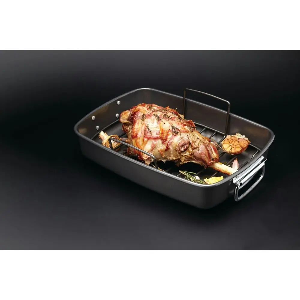 MasterCraft 40x28cm Heavy Base Non-Stick Removable Roaster Pan w/ Rack Black