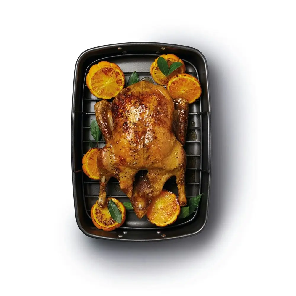 MasterCraft 40x28cm Heavy Base Non-Stick Removable Roaster Pan w/ Rack Black