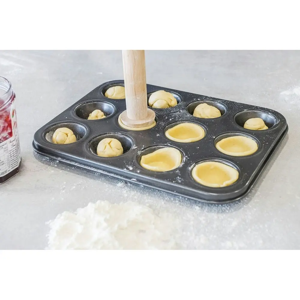 2x MasterCraft 26x20cm Heavy Base 12-Cup Non-Stick Mini Muffin Pan Baking Black