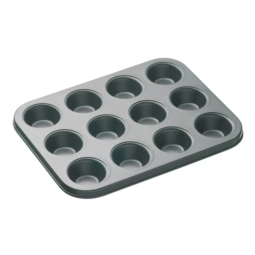 2x MasterCraft 26x20cm Heavy Base 12-Cup Non-Stick Mini Muffin Pan Baking Black