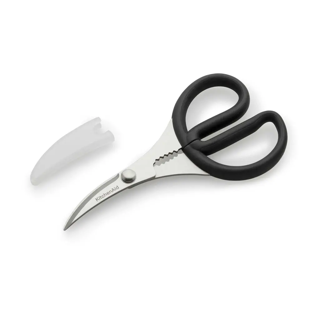 2x KitchenAid Seafood Shears Stainless Steel Kitchen Scissors/Cover 18cm Black