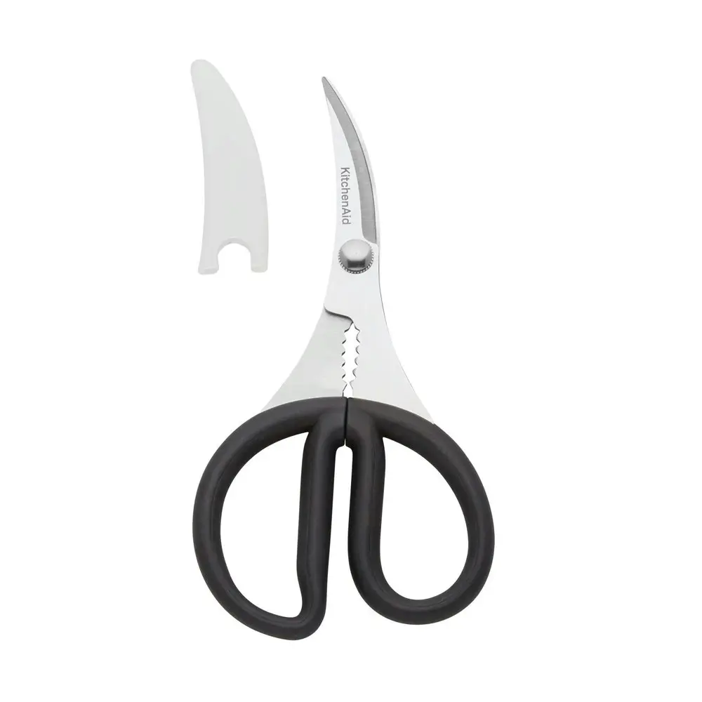 2x KitchenAid Seafood Shears Stainless Steel Kitchen Scissors/Cover 18cm Black