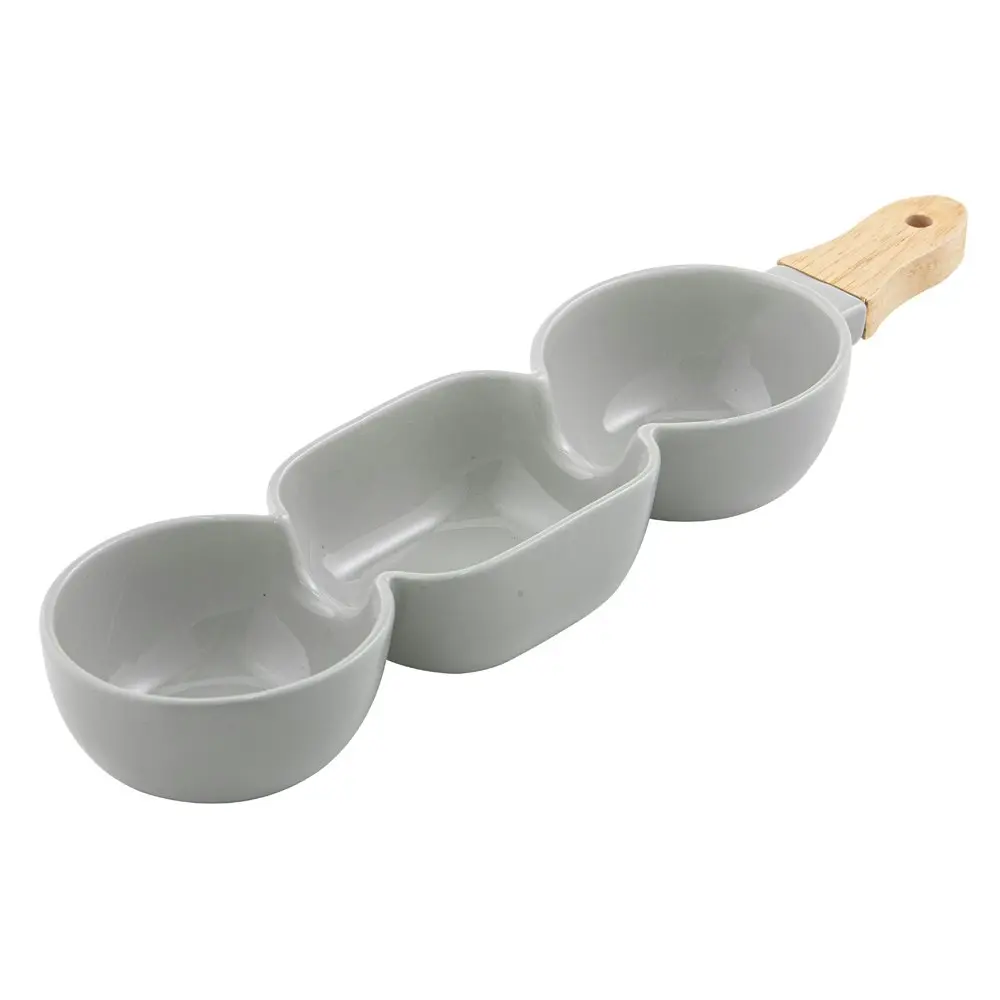 4x Ladelle Alto Serve & Share 3 Part 40x9.8cm Porcelain/Wood Serve Stick Grey