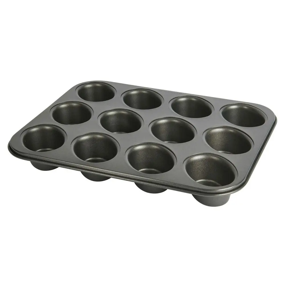 MasterCraft 35.5x26.5cm Heavy Base 12-Cup Non-Stick Friand Pan Baking Mould BLK