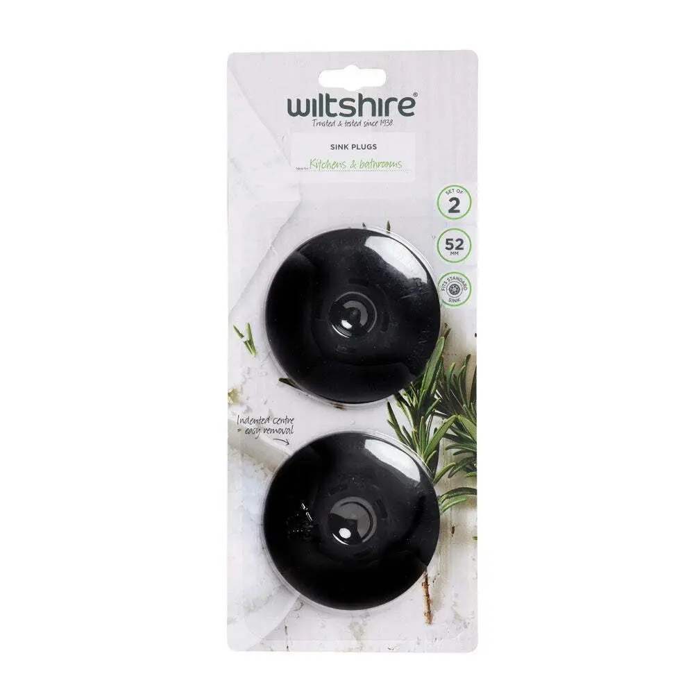 2pc Wiltshire Kitchen/Bathroom Standard Sink Drain Plug Stopper 52mm Black