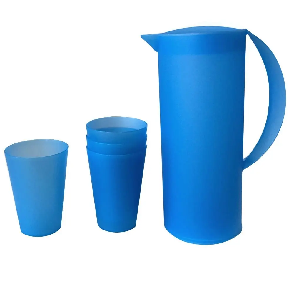 10pc 1.5L Frosted Plastic Pitcher Jug/280ml Water/Juice Drinking Cup/Mugs Set BL