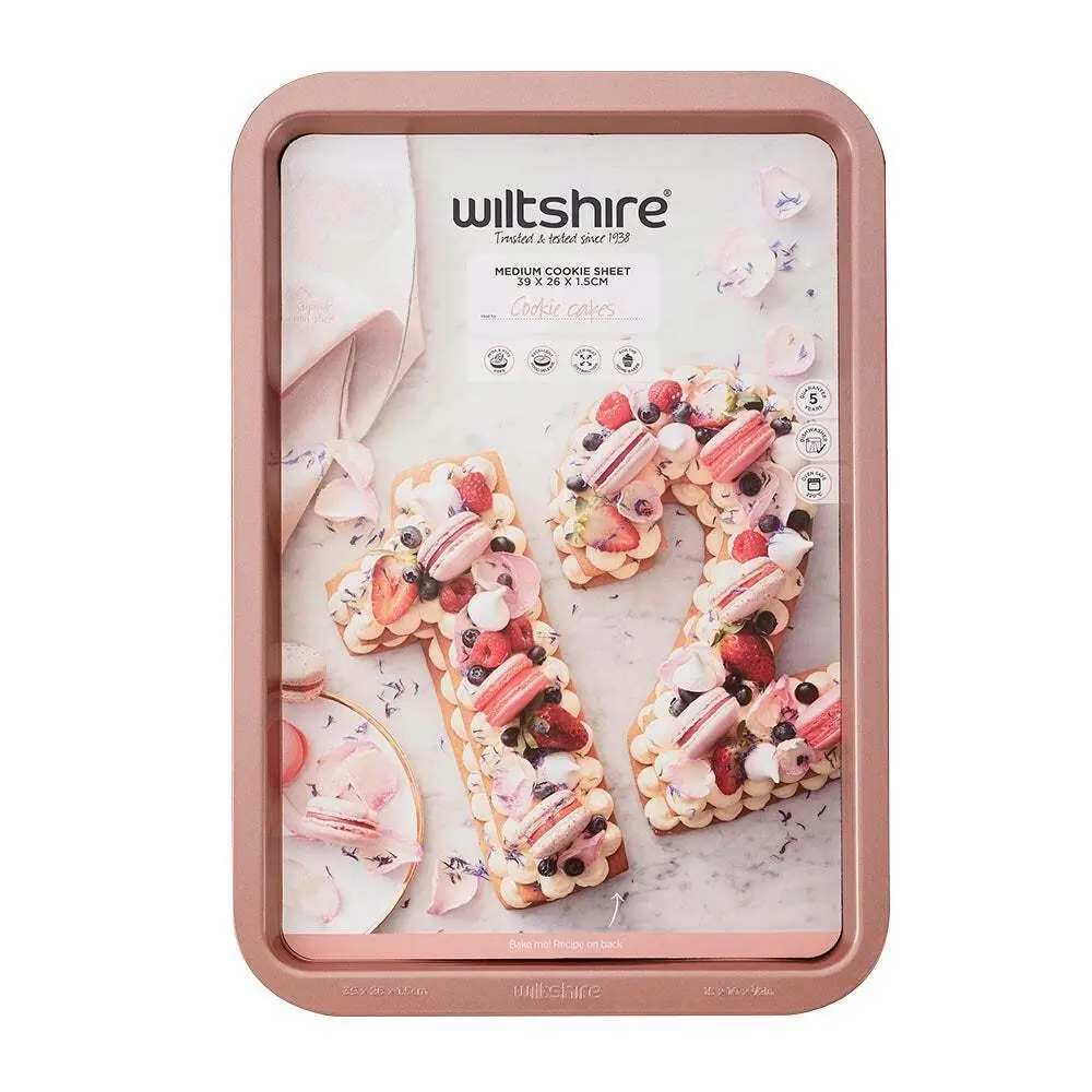 2PK Wiltshire Rose Gold Non-Stick Rectangular Cookie Sheet Baking Tray Med 39cm