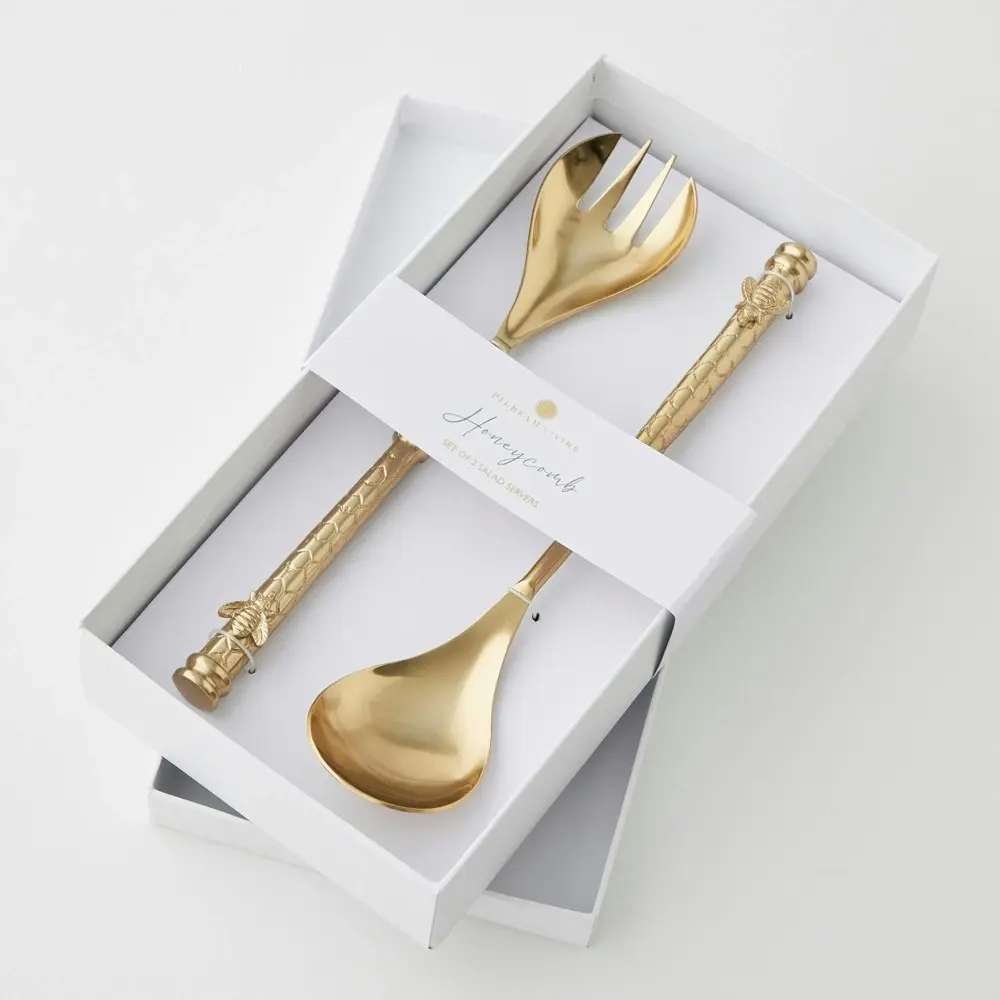 2pc Pilbeam Living Steel/Aluminium Honeycomb Salad Servers Set Home Decor Gold