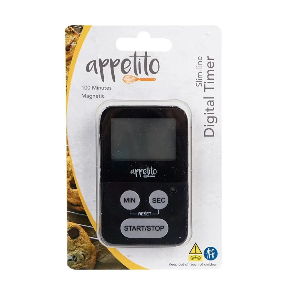 3x Appetito Slim-Line Body Magnetic Electronic Digital Timer 100 Minutes Black