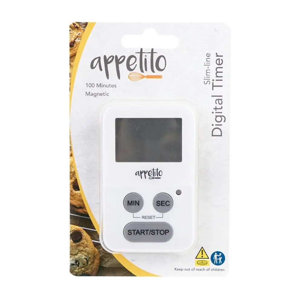 3x Appetito Slim-Line Body Magnetic Electronic Digital Timer 100 Minutes White