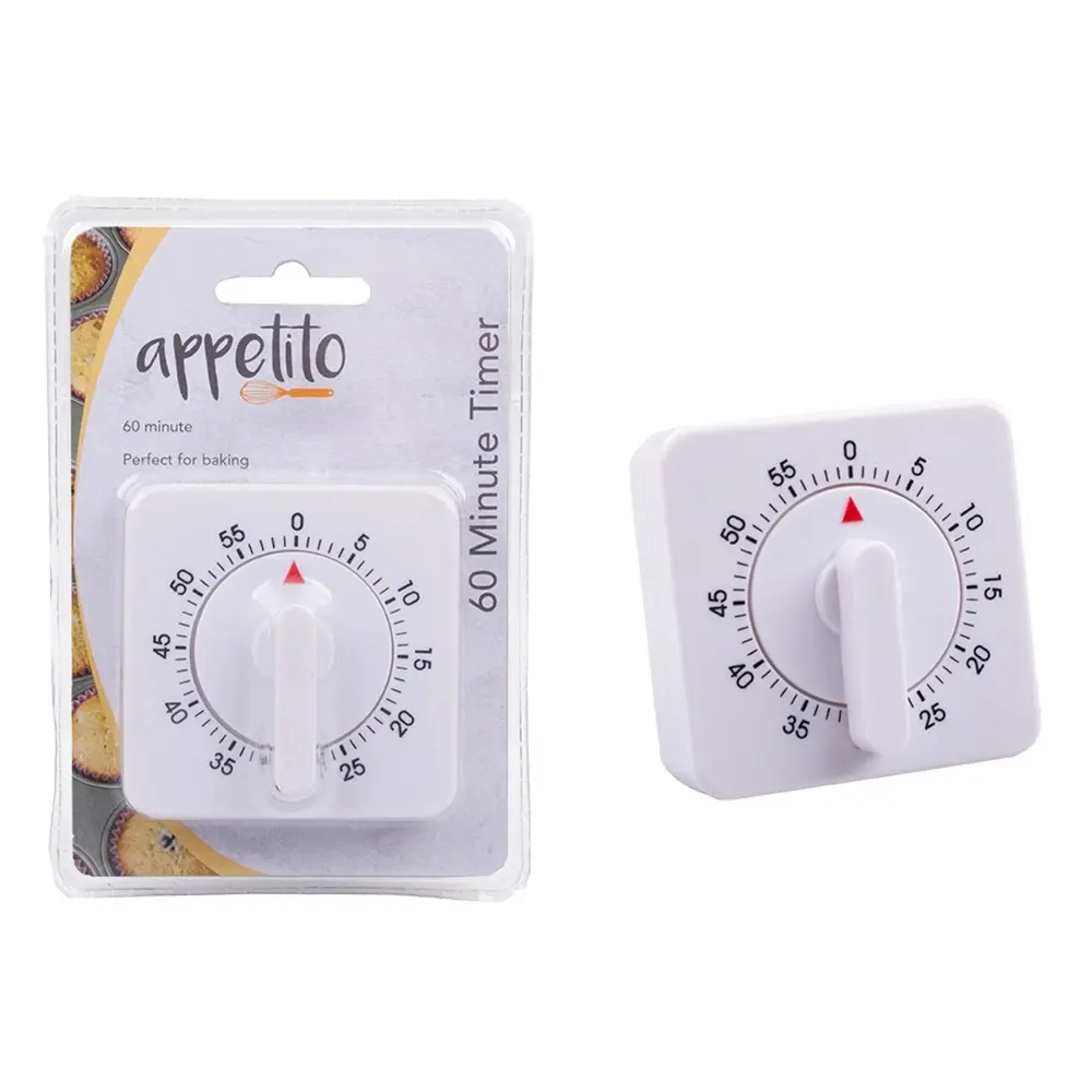 3x Appetito 60 Minute Timer Square w/ Alarm Home Kitchen Cooking Tools White