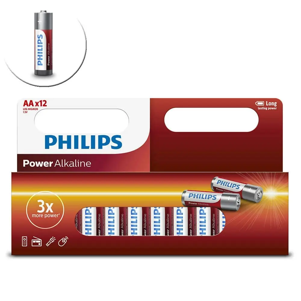 2x 12PK Philips AA Alkaline Single Use Battery 1.5V LR6 Long Lasting Batteries