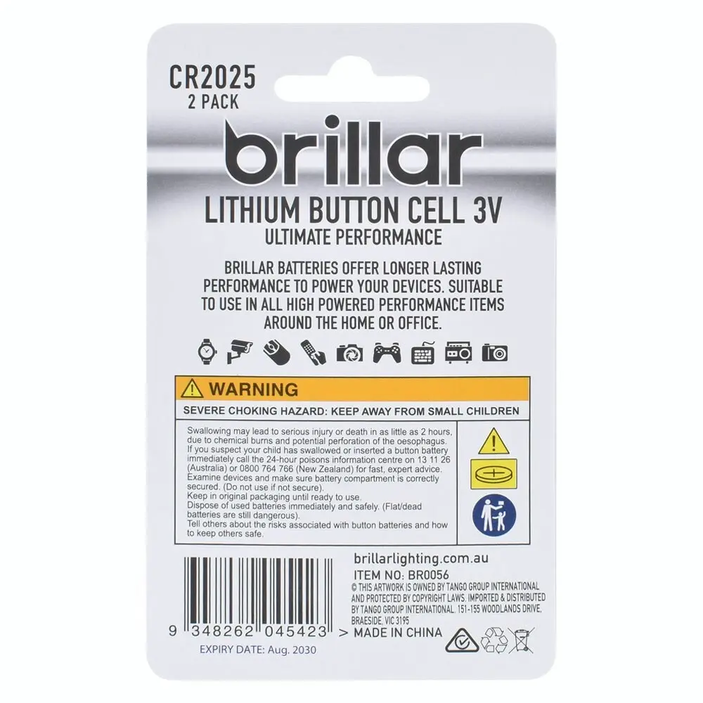 12pc Brillar Lithium Button Cell 3V Long Lasting Coin Batteries - Cr2025