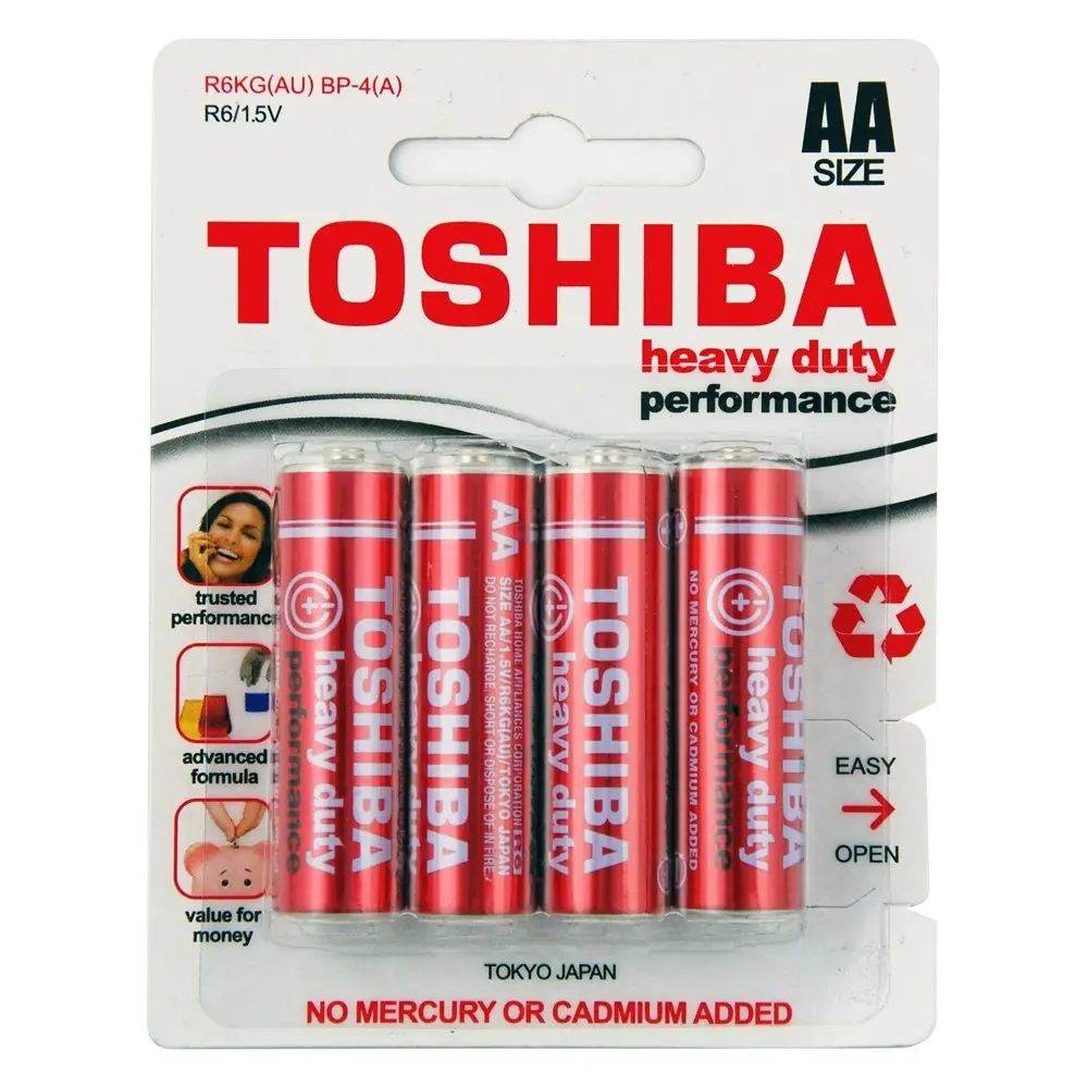 6x 4x Toshiba 1.5V Heavy Duty AA LR6 Battery Cylindrical Multiuse Batteries