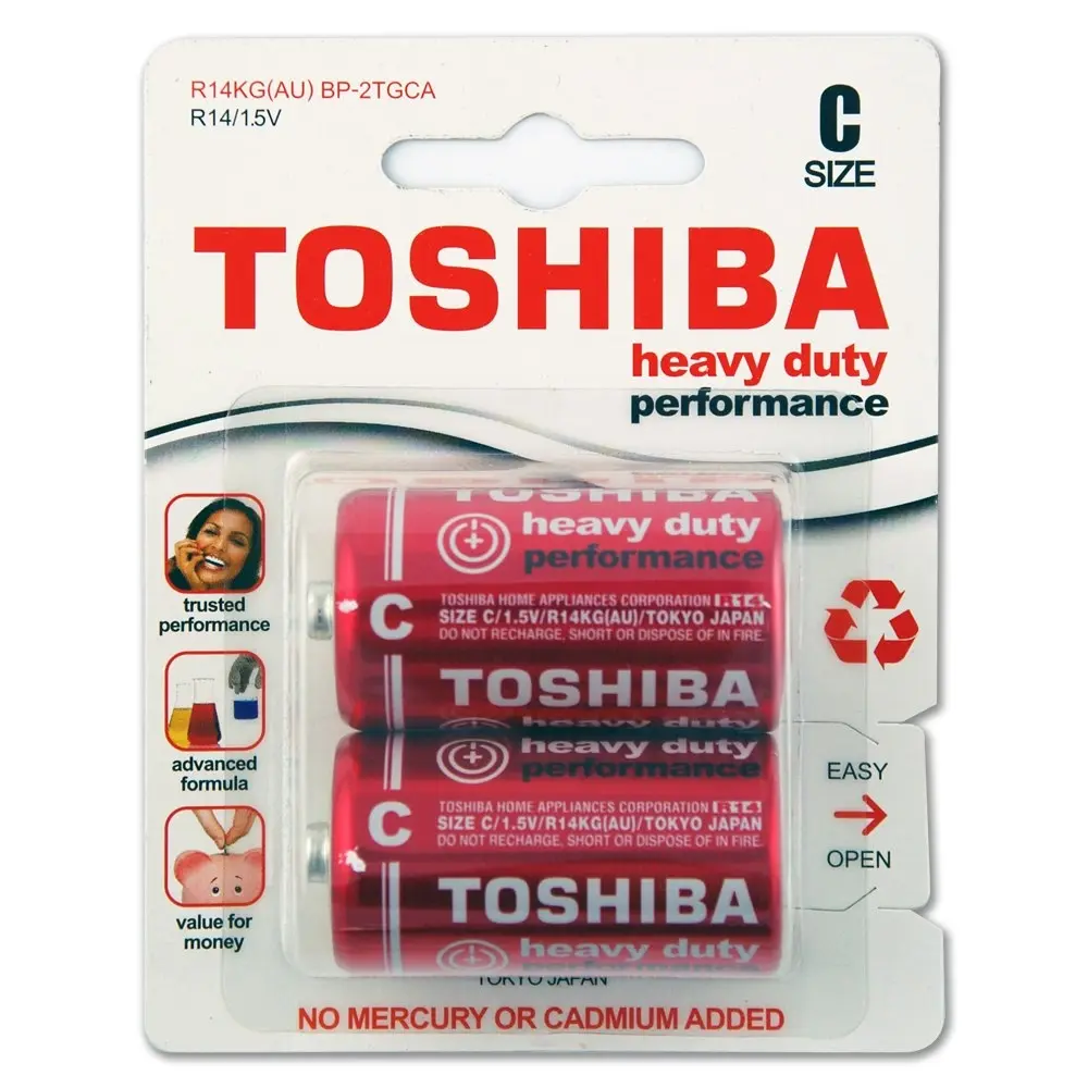 6x 2pc Toshiba 1.5V Heavy Duty C R14 Battery Power Cylindrical Lasting Batteries