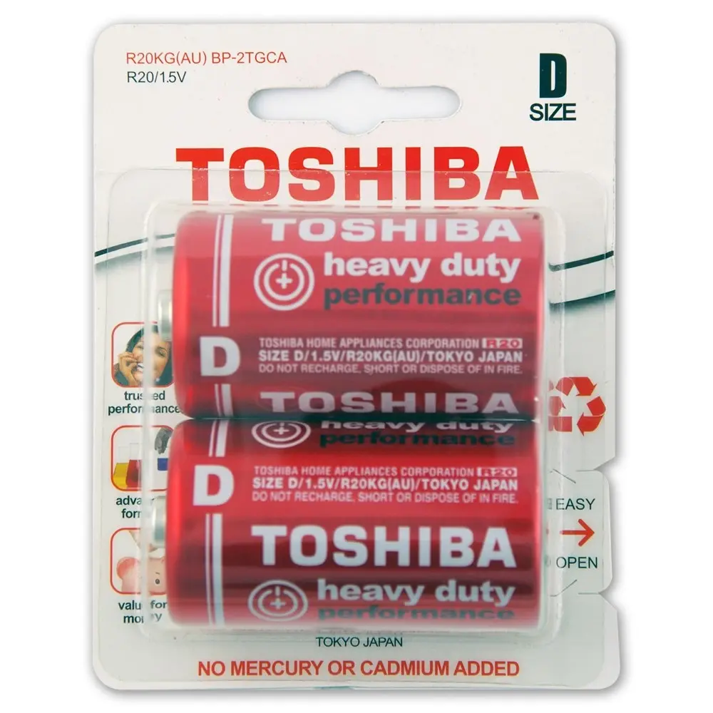 3x 2pc Toshiba 1.5V Heavy Duty D R20 Battery Power Cylindrical Lasting Batteries