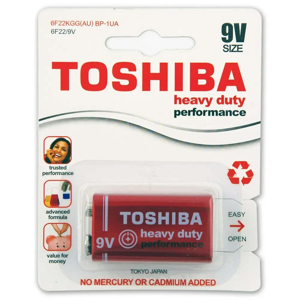 6x Toshiba Heavy Duty 9V BP1 6F22 Battery Carbon Zinc Lasting Power Household